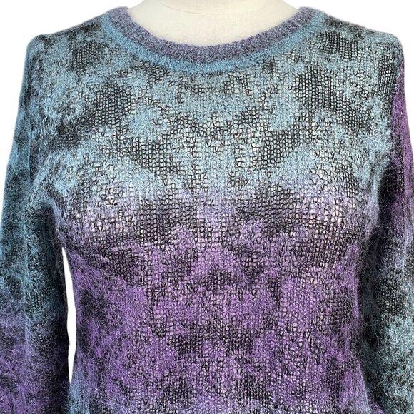 Theyskens Theory Mohair Blend Sweater Womens Sz L Jewel Purple Blue Fuzzy Ombre - Picture 7 of 11